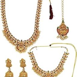 Gold Plated Temple South Indian Combo Jewellery Set For Women and Girls-image-29