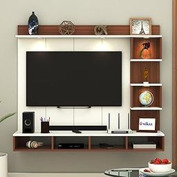 Anikaa Kirina Engineered Wood Wall-Mount TV Unit with PVC Back Panel & LED Lights | TV Cabinet with Storage Box & Decorative Shelves (Walnut/White) | Ideal for TVs up to 55 Inch | DIY Installation-image-55