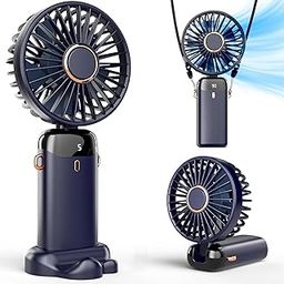 Felinar Portable Handheld Fan, Battery Operated Fan with LED Display, Handheld/Neck/Desk 3 in 1 Personal Small Fan, 90° Foldable Desk Fan with Base, 5-Speed Lash Fan-image-35