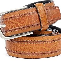 Mens Leather Smooth Grain with Croco Embossed Center Detail Adjustable Belt, Polished Nickel Buckle Belt-image-33