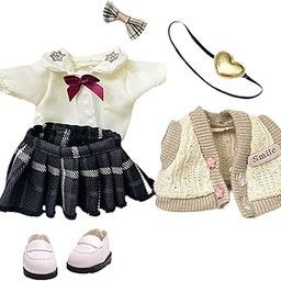 CALANDIS™ Doll Clothes 15cm with Shoes Plaid Skirt DIY Doll Toy Cute Doll Clothes Suit black-image-67