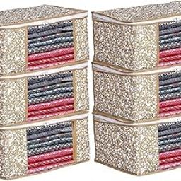 Perpetual Saree Organizer For Wardrobe - Foldable Saree Covers With Zip, Multipurpose Storage Bag For Suit, Lehanga, Dress Packing With Transparent Window Pack of 6 Pcs. (Beige)-image-121