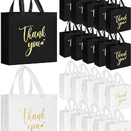 Sweetude 30 Pcs Thank You Gift Bags with Handles Bulk Reusable Goodie Bag Non Woven Foldable Bag for Wedding Bridesmaid Gifts (White,11 x 12 x 5 Inch)-image-30