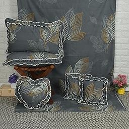 Luxurious Glace Cotton Home Bedding Set | 6 Piece with Frilly Pillowcases and Filled/Frilly Cushions | 6 Piece Bedsheet Set | Complete Bedding Sets-image-81