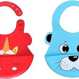 THE LITTLE LOOKERS Silicone Feeding Bib for Baby/Toddlers with Adjustable Strap| Waterproof| Easy to wash| Stain Proof | BPA Free/Soft Material Bibs with Tray/Food Catcher (0-3 Years) (Pack of 2)-image-25