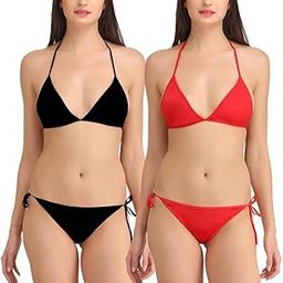 First Attire Fashion is My Style Women Satin Lycra Bikini Set Non-Padded Lingerie Set Pack of 2 Multicolor-picture-5