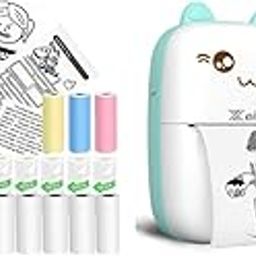 ZEITEL® Mini Bluetooth Thermal Printer Portable Label Inkfree for Android and iOS System Black on White with 13 Roll Print Paper Stickers Blue 2 PCS-13