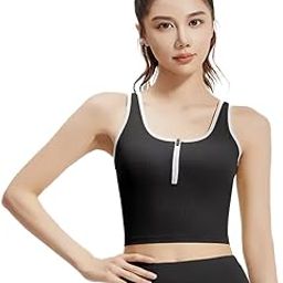 Women's Padded Front Open Front Zip Activewear Top with Built in Bra, Wide Under Bust Bands, Molded Cups and Wide Shoulder Straps-picture-4