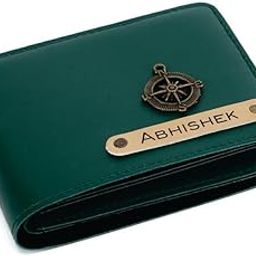Men's Leather Wallet with Personalised Name with Logo, Green Color-picture-13