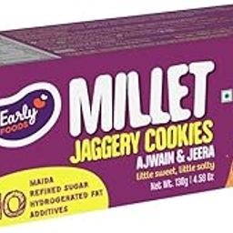 Early Foods - No Maida No Refined Sugar - Ajwain & Jeera Sweet & Salty Jaggery Cookies | Sugar free cookies | Millet Cookies | No Soda | No Junk Snack for Kids | 130g X 1-29