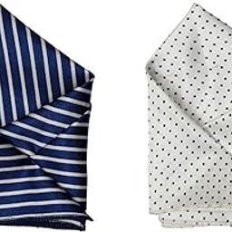 Men’s Pocket Square Combo – Navy Blue Striped & White with Black Polka Dot Satin Set-image-94