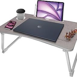 ZEBRONICS DOW Y2, Foldable Laptop Table, Cup Holder, Tablet | Pen | Mobile - Holder, Sturdy Legs, Anti Slip Feet, Table for Study | Work | Craft (Cement Grey)-image-48