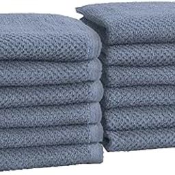 Great Bay Home Blue Washcloth- 100% Cotton 12-Pack 13x13 Wash Cloth - Absorbent, Quick-Drying, Durable Face Towels for Bathroom Decor - Low-Twist, Two-Ply Fibers (Chambrey Blue)-49
