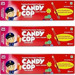 Candy Cop Toothpaste for Children I Cavity Fighter Toothpaste| Foaming Fluoridated | Protection against tooth decay| Bubblegum flavoured | 70g Pack of 3-image-2