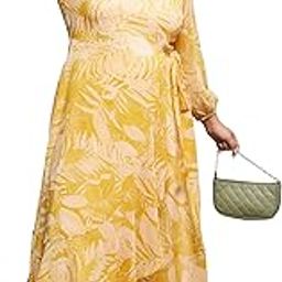 Women's V Neck Full Sleeve Floral Layered Maxi Dress-image-32