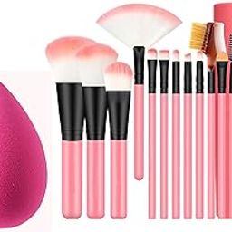 Facejewel 12Pcs Portable Makeup Brushes Set - All-in-One Kit with Travel Storage Box & 1 Pcs makeup Blender- Face, Eye, Highlighter, Concealer, Blending, Powder, Eye Pink Makeup Brush-28