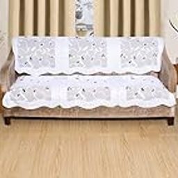 Easttardomm 3+1+1 Seater Sofa Cover for Living Room Polycotton Premium 5 Seater Sofa Cover Full Cover Set Floral Print Seater Rich Fabric Sofa Seat Cover Slip Protector, 70 x 58 CM, White Patti-image-41