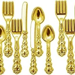 Fashion My Day 3x1:12 Dollhouse Miniature Tableware Toys 1/12 Fork Spoon Set Golden | Modern | Clothes & Accessories | Dolls-image-41