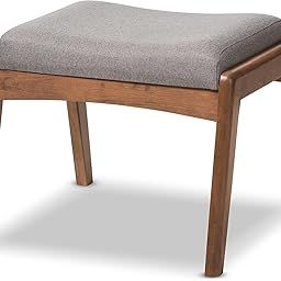 ODEJIA Studio Elyse Walnut Wood Grey Fabric Upholstered Footstool-image-46