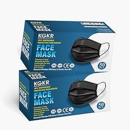 KGKR We Care For Your Life Black Non-Woven Fabric 3 Layer Surgical Disposable Certified Face Mask With Nose Clip and Soft Ear loop For Men & Women (Pack of 100)-3