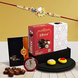 DeoDap (K1_414_EM32) Rakhi Combo with Chocolate Magic 32gm, Rakhi for brother with gift, chocolate gift pack, rakhi with Chocolate Gift Hemper, Fancy Rakhis for men, Set of 1 Rakhi-image-99
