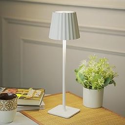 Chronos Pleat Cordless LED Table Lamp - USB Rechargeable Portable Touch Control Dimmable 3 Light Color Tunable Table Lamp for Hotel, Cafe, Restaurant or Home for Bedside, Dining (White)-10