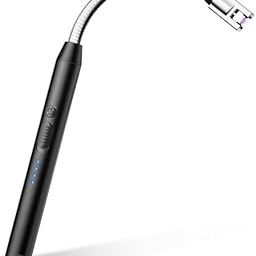 IRIS GRAPE Electric Lighter with 360° Flexible Neck, Flameless Windproof Long Candle Lighter with Led Battery Display, USB C Rechargeable Lighter with Hanging Hook for Gifts BBQ Fireworks (Black)-3