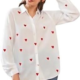 Women's Regular Fit Red Heart Printed Button Down Collar Casual White Shirt.-13