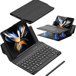 Wireless Keyboard Leather Magnetic Flip Case for Samsung Galaxy Z Fold Series, | Folding Bluetooth Portable Travel Foldable (Carbon Fibre) Model Z Fold 6 |5 |4 |3 |2-9