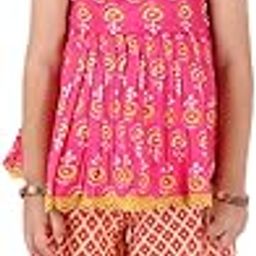 Baby Girl's Sanganeri Printed Sleeveless Cotton Top With Straight Pant Dress Clothing Set-image-37
