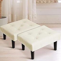 SS Wood Nation Rectangular Footstool Ottoman with Wood Legs, Soft Velvet Footrest, and Sofa Footrest Additional Seating in The Living Room Pets on a Couch in The Living Room (Set of 2 Cream)-image-78