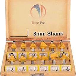 Mass Pro Professional Router Bit Tungsten Carbide Router Bit Cutter Set Wood For Woodworking Tool Shank (8mm Shank All Bearing Classic)-image-0
