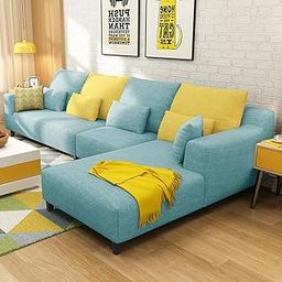 FURNY Mintoo 6 Seater Fabric RHS Sectional L Shape Sofa Set (Teal)-image-70