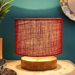AMDHOME Jute Shade Table Lamp, Night Lamp with Wood Base (7 Inches, Color-Maroon) for Living Room, Bedroom, Home Decor Items, Bedside & Desk Side Light, Dovel Pot | Perfect for Decoration & Gifting-image-98