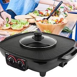 Delavala Double Layer Korean BBQ Hot Pot, Integrated Cooker, Electric Barbecue Baking Pan, 2 in 1 Smokeless Split Shabu Shabu Grill-image-39