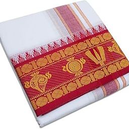 Premium Cotton Off White Dhoti 7 Inch Border 4 Meter Dhoti and 2.25 Meter Towel Set 9X5-image-101