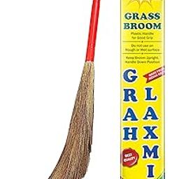 HIC Grah Laxmi Grass Broom Stick I Long Lasting I Eco-Friendly I Plastic Handle I Jumbo Size I King Size I Quality Broom (Phool Jhadu) for All Type of Floors Cleaning YI-834-image-9