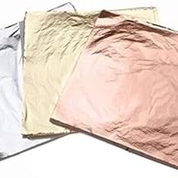 Gold Leaf Sheets, 300 Sheets, 8 by 8.cm Warq Golden Foil Paper for Gilding, Resin Art, Maysur Paintings, Arts Crafts, Nail Deco, Furniture, DIY Projects (3.14 x 3.35 inches, Gold, Silver, Copper)-image-43