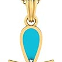 14KT Yellow Gold Turquoise Cross Pendant for Women-image-45