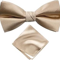 Bow Tie With Pocket Square for Men Classic Solid Colour Pre-Tied Satin Formal Tuxedo Bowtie Adjustable Length Clip on Design for Adults Elegant Double Fold Ties (Champagne)-image-95
