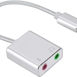 USB Type C External Sound Card 7.1 for Laptop PC I Stereo Audio Card Adapter 3.5mm Jack for Mobile Phone Computer Singing Recording Live Broadcast (Silver)-25