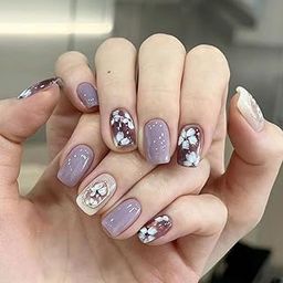 Press On Nails, Artificial Fake Nails Set 24 pcs, Fingernails Extensions Kit for Women, Acrylic Stick On Nail with Charms and Glue, Perfect Nail Extensions for Girls & Women-image-99
