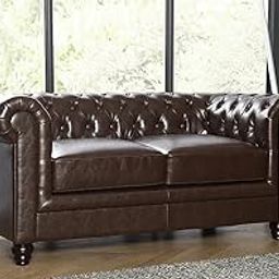 ES ESPINHO ESPN0001 Solid Sal Wood Leatherette Upholstered Button Tufted Chesterfield 2 Seater Sofa Set for Living Room, Chocolate Brown Color-image-61