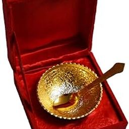 CRAFTS KING White Metal Traditional Gold Plated Single Bowl Set with Awesome Gifts Box - 2 Pieces-image-10