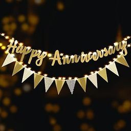 Party Propz Happy Anniversary Banner Golden | Decoration Items Kit | Wedding Anniversary Decor | 30 Cm-20