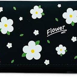 Flower Wallets for Women, Girls - Stylish Faux Leather Trifold Cash, Cards Holder Wallet - Small Hand Purse (Black)-image-33