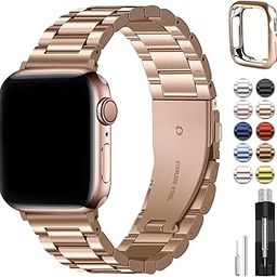 Fullmosa Compatible Apple Watch Band 42mm 44mm 45mm, Stainless Steel iWatch Band with Case for Apple Watch Series 9/8/7/6/5/4/3/2/1/SE/SE2,42mm 44mm 45mm,Rose Gold (Watch not Included)-image-29