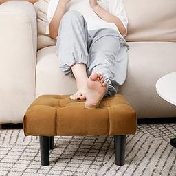 HOUCHICS Small Footstool Ottoman, Velvet Soft Footrest Ottoman with Wood Legs， Sofa Footrest Extra Seating for Living Room Entryway Office(Coffee 1PACK)-29