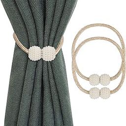 HomeCloud Magnetic Curtain Tiebacks Convenient Drape Tie Backs - Pearl Decorative Rope Holdback Holder for Window Drapries Color Beige (1pair 2 pcs)-image-10