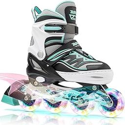 2PM SPORTS Cytia Girls Adjustable Illuminating Inline Skates with Light up Wheels, Fun Flashing Beginner Roller Skates for Kids - Mint Medium-image-34
